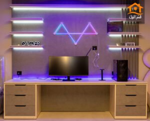 مكتب جيمينج مودرن بأدراج وأرفف RGB مضيئة auto draft